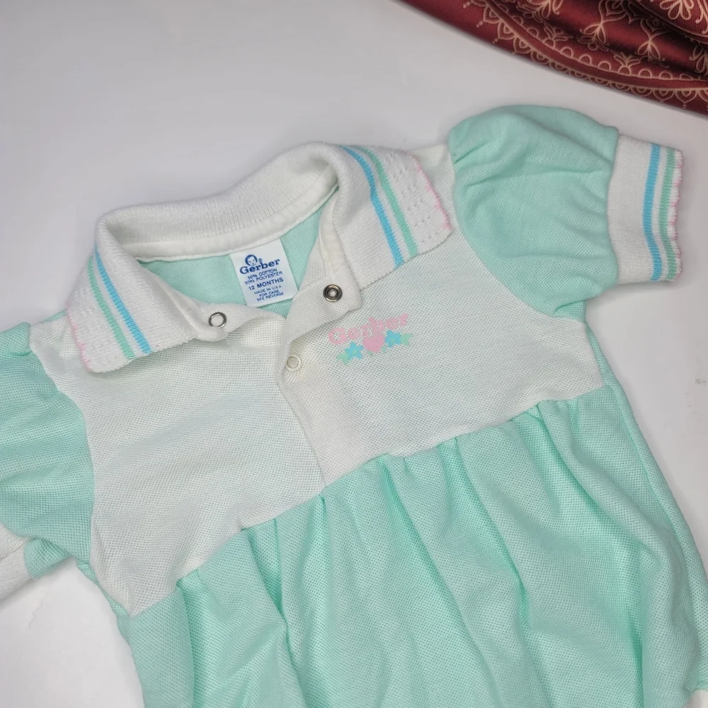 Vintage Gerber Baby Polo Romper Mint Size 12 Months
